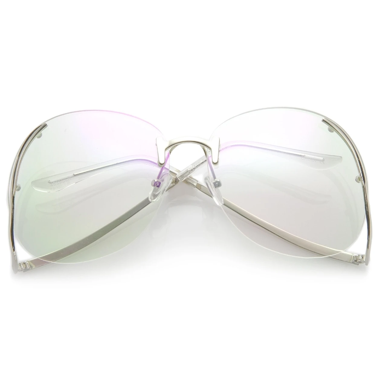 Women's Rimless Curved Metal Arms Round Clear Lens Oversize Eyeglasses 67mm (4)