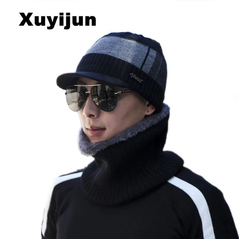 Xuyijun зима Шапки Skullies шапочки зимние шапки для Для мужчин женщин шерстяной шарф