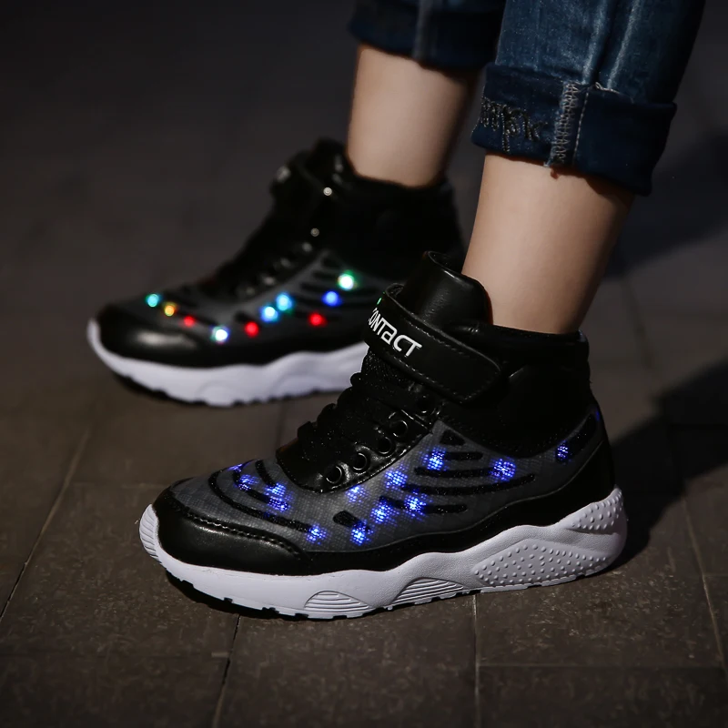 Cena Wujek Jerry buty led dla dziecka USB chargering Light Up chłopięce buty sportowe typu sneakers dziewczyny świecące buty mody szkoła wygodne na co dzień