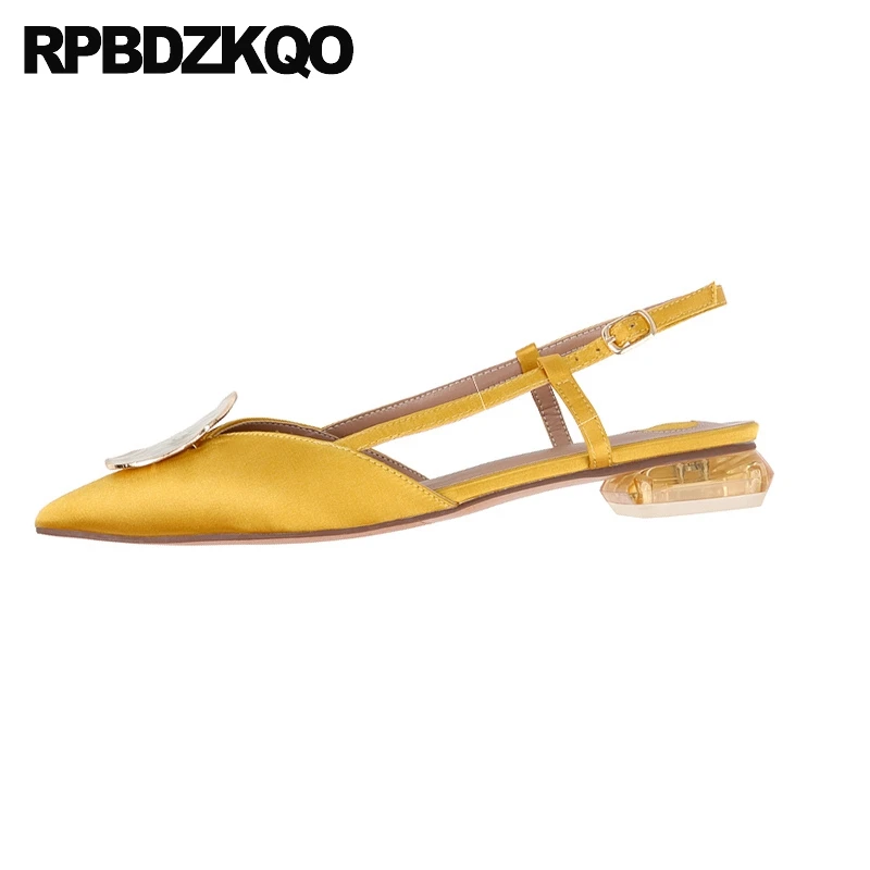 

chinese black satin slip on designer slingback 2019 wedding ladies sandals pointed toe large size women dress shoes silk yellow
