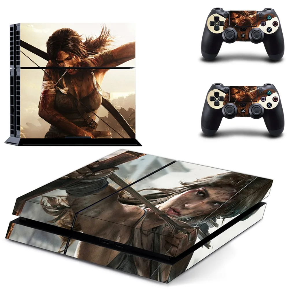 Наклейка Rise of Tomb Raider PS4 Виниловая наклейка для консоли Sony Playstation 4 и 2 контроллера