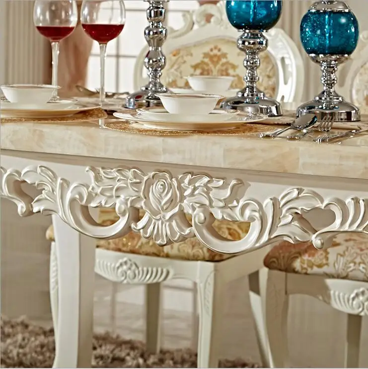 Antique Style Italian Dining Table, 100% Solid Wood Italy Style Luxury marble Dining Table Set pfy10052