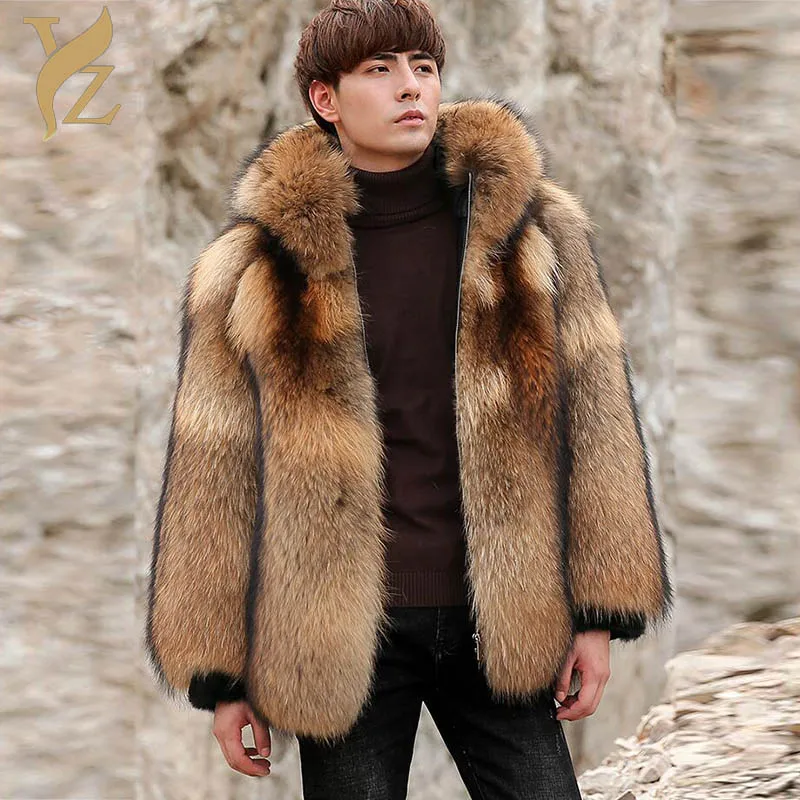 Luxurious Wholeskin Raccoon Dog Fur Coats & Jackets For Men Outerwear