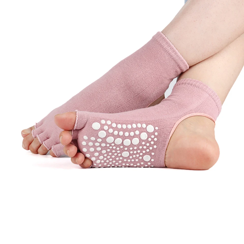 Women Yoga Socks Cotton Anti Slip Dance Pilates Grip For Fitness Breathable Ballet Ladies Sports Gym open toe five fingers Sock