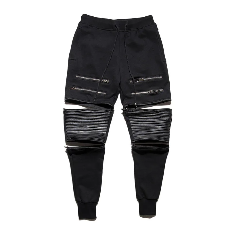 2018 High street casual pants Knees zipper pants man male Joggers