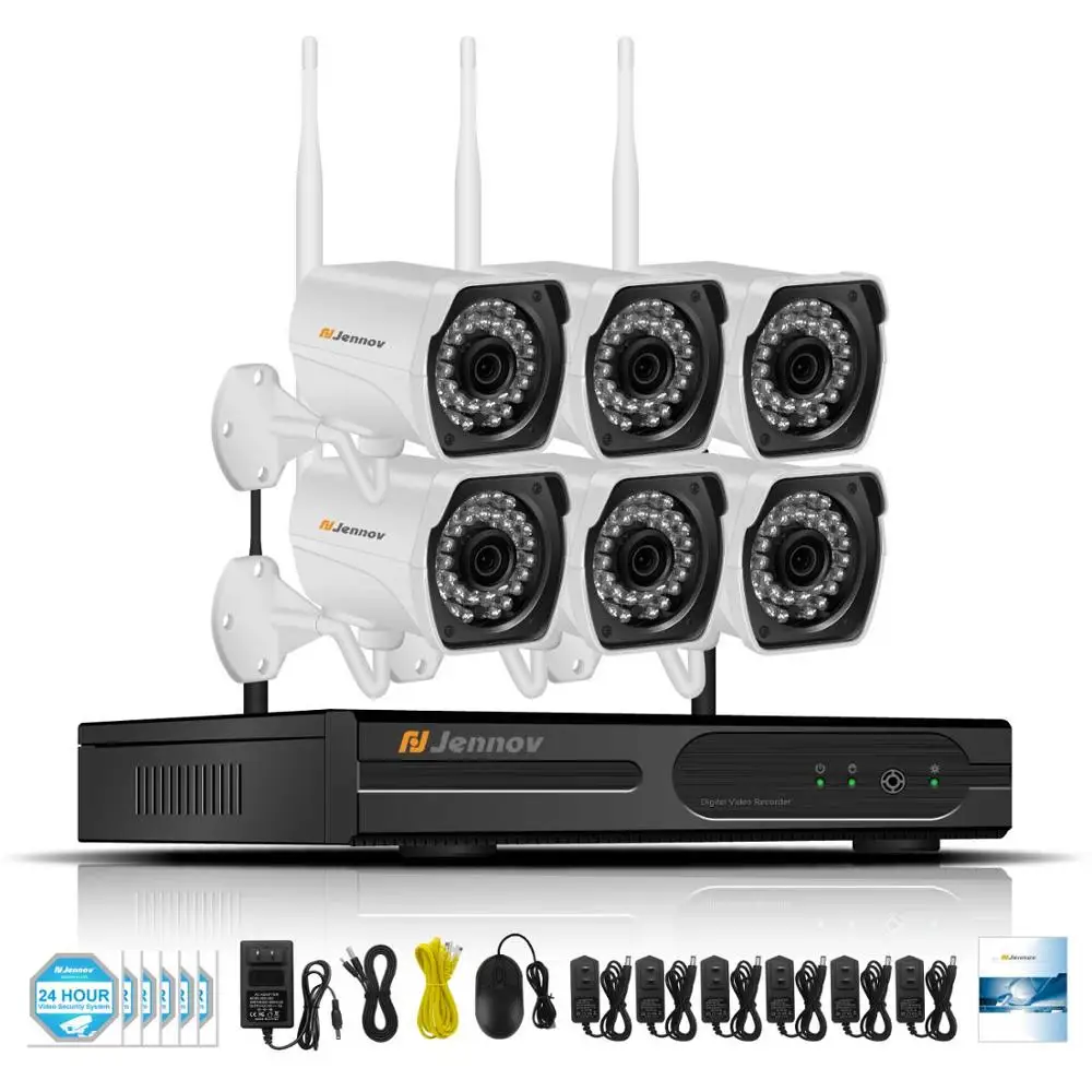 Jennov 1080P комплект видеонаблюдения CCTV система NVR Wifi 2MP 8CH P2P HD уличная IP камера IP66 беспроводная система безопасности - Цвет: 6 pieces Cameras