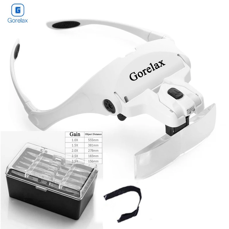 Magnifying Glasses LED Light Lamp Head Loupe Jeweler Headband Magnifier Eye Glasses Optical Glass Tool Repair Reading Magnifier