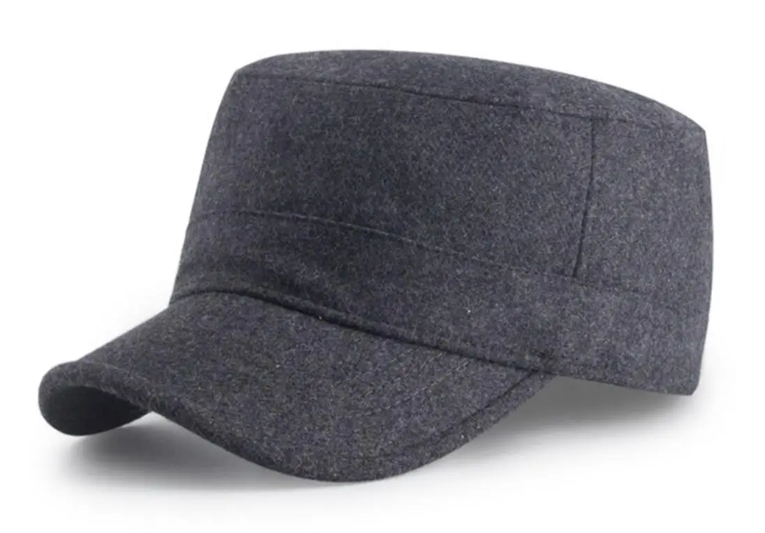 6pcs Classic Men Blank Wool Blend Army Style Caps for Autumn Winter Plain Black Strap Back Hats Mens Woolen Grey Cap Wholesale | Аксессуары