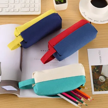 

1PCS Fashionable Simple Canvas Pen Bag Zipper Color Stitching Canvas Pencil Case Students Stationery Gift Schools&Offices Supply