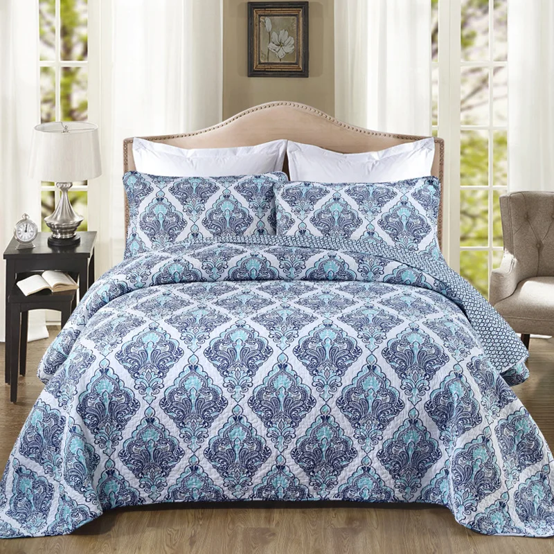 

CHAUSUB Quality Bedspread Quilt Set 3PCS Printed Cotton Quilts Bed Cover Pillowcase King Queen Size Summer Quilted Coverlet