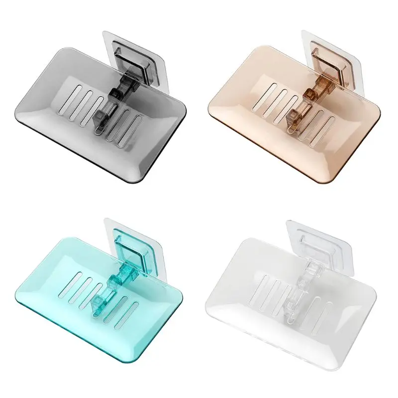 Clear Soap Holder Stylish Storage Stick On Wall Dish With Adhesive Tape Draining Design For Home