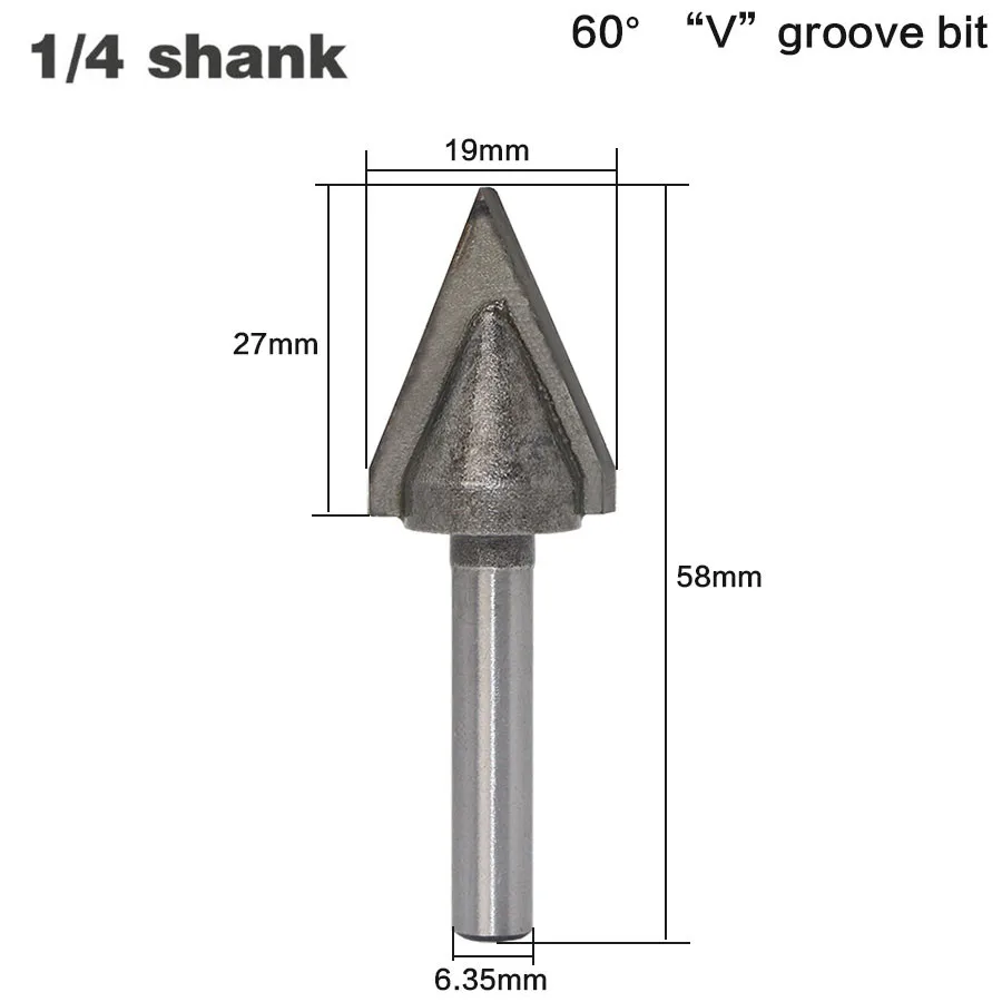 

1PC 1/4 Inch Shank 60 Degree V Groove V Type V Grooving Wood Router Bit 6.35mm Shank Milling Cutters Woodworking Cutting Tools