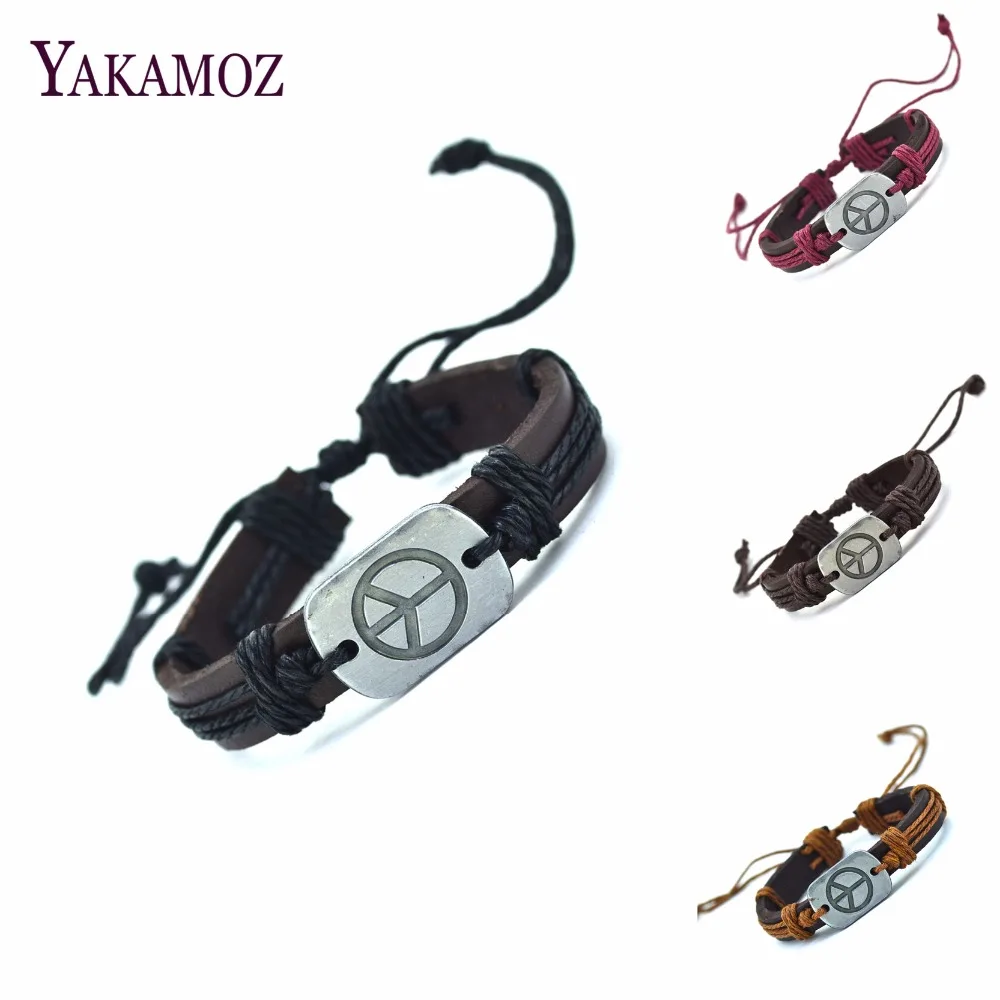 

2017 Arrival Peace Charm Leather Bracelets Cuff Weave Wrap Leather Bracelets & Bangles Fashion Brand Friendship Women Men Gifts