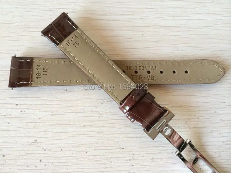 16 мм(Buckle14mm) T055217A высокое качество Серебряная Бабочка Пряжка+ коричневый Натуральная кожаные браслеты для часов с ремешком