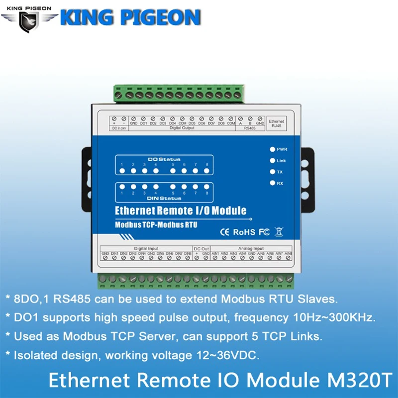 RJ45 Ethernet сетевое удаленное модуль ввода-вывода с отображение регистрация 8 Релейные выходы изолированный дизайн поддерживает PWM M320T