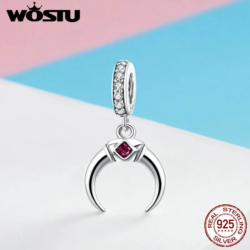

WOSTU 925 Sterling Silver Purple Crystal Curvy Moon Charms Fit Bracelet & Necklace Pendant Sweet Delicate Jewelry Gift FIC974