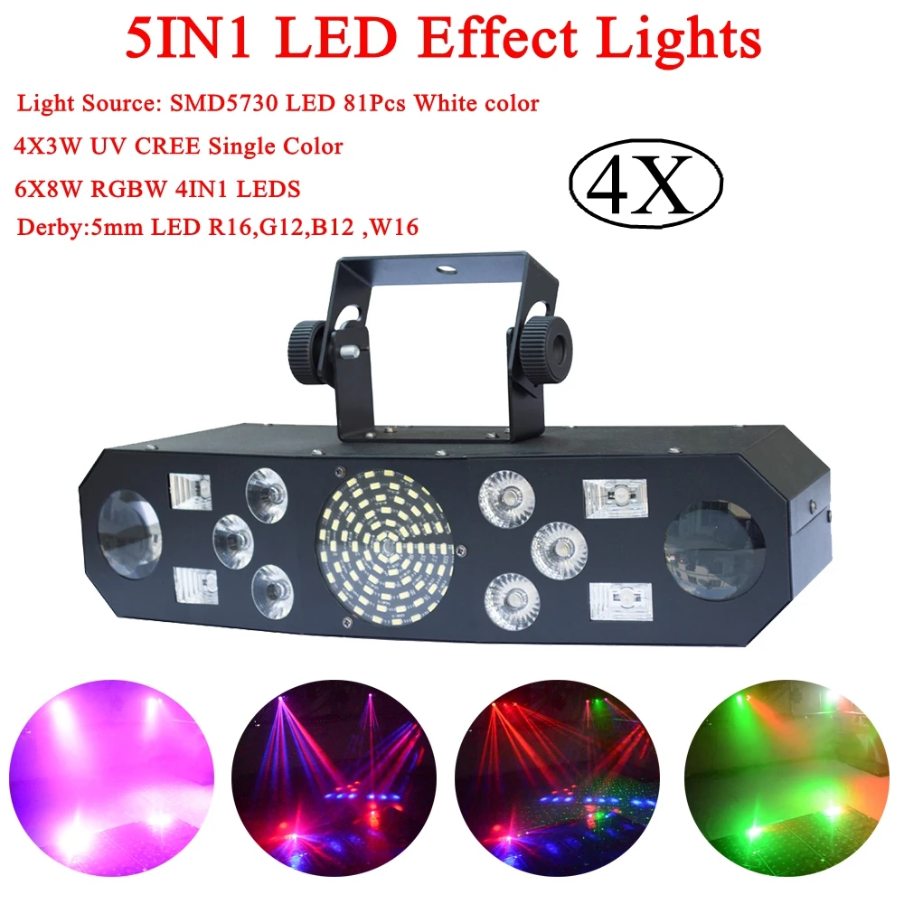 Multifunctions 4Pcs/Lot 5IN1 DJ Laser stage light Projector Stage Light Home Party Lighs Disco Night LED Par Lights | Лампы и