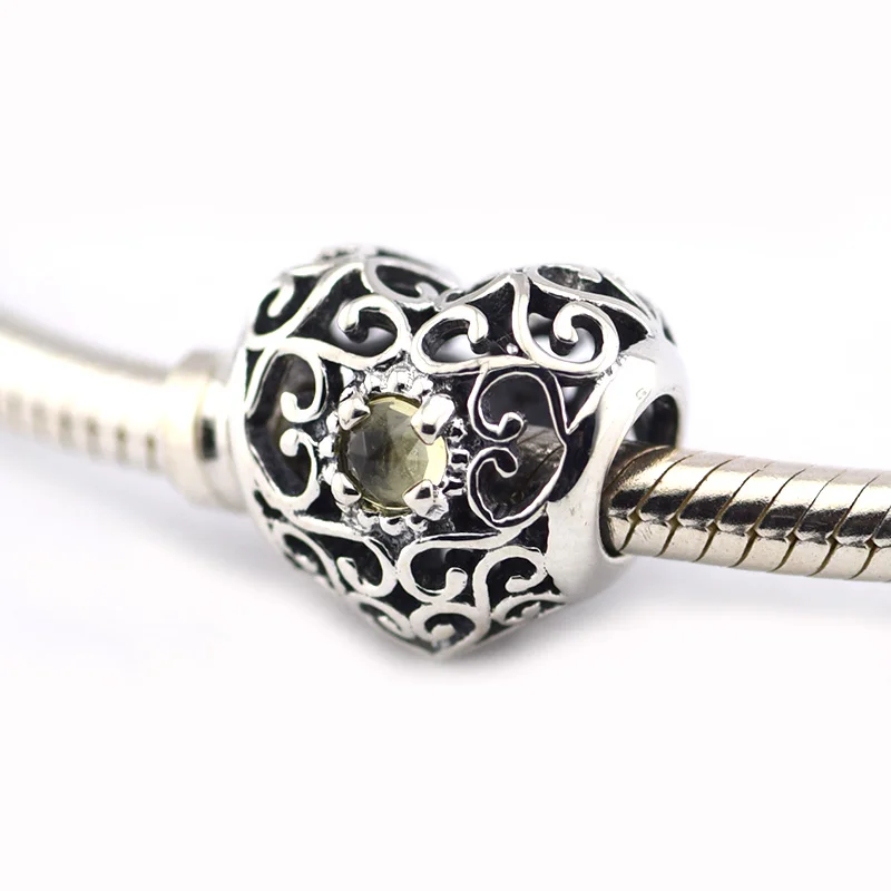 

Fits for Pandora Charms Bracelets November Signature Heart Beads with Citrine 100% 925 Sterling Silver Jewelry Free Shipping