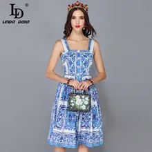 LD LINDA DELLA – robe d'été pour femmes, nouvelle mode, bretelles Spaghetti, imprimé Floral bleu et blanc