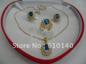 

3PCS blue Crystal Jewellery Pendant Necklace Earring Ring8# set N22022vvN