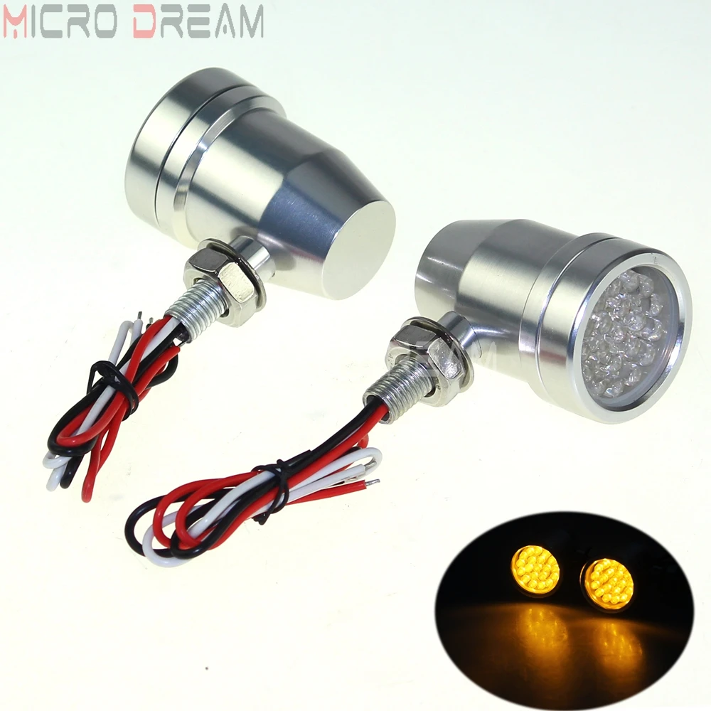 

Silver LED Turn Signal Lights Motorcycle Amber Lamp Blinker Flashing Lights for Harley Chopper Scrambler Custom Sportster Dyna
