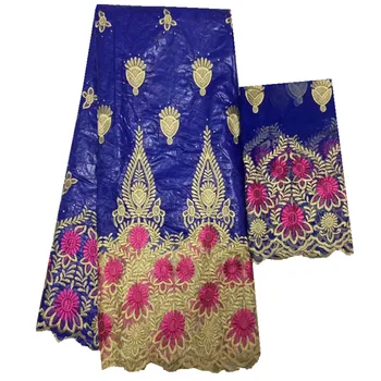 

Beautifiul bazin riche fabric blue african embroidered bazin rich 2018 latest nigerian tulle lace for african women dress