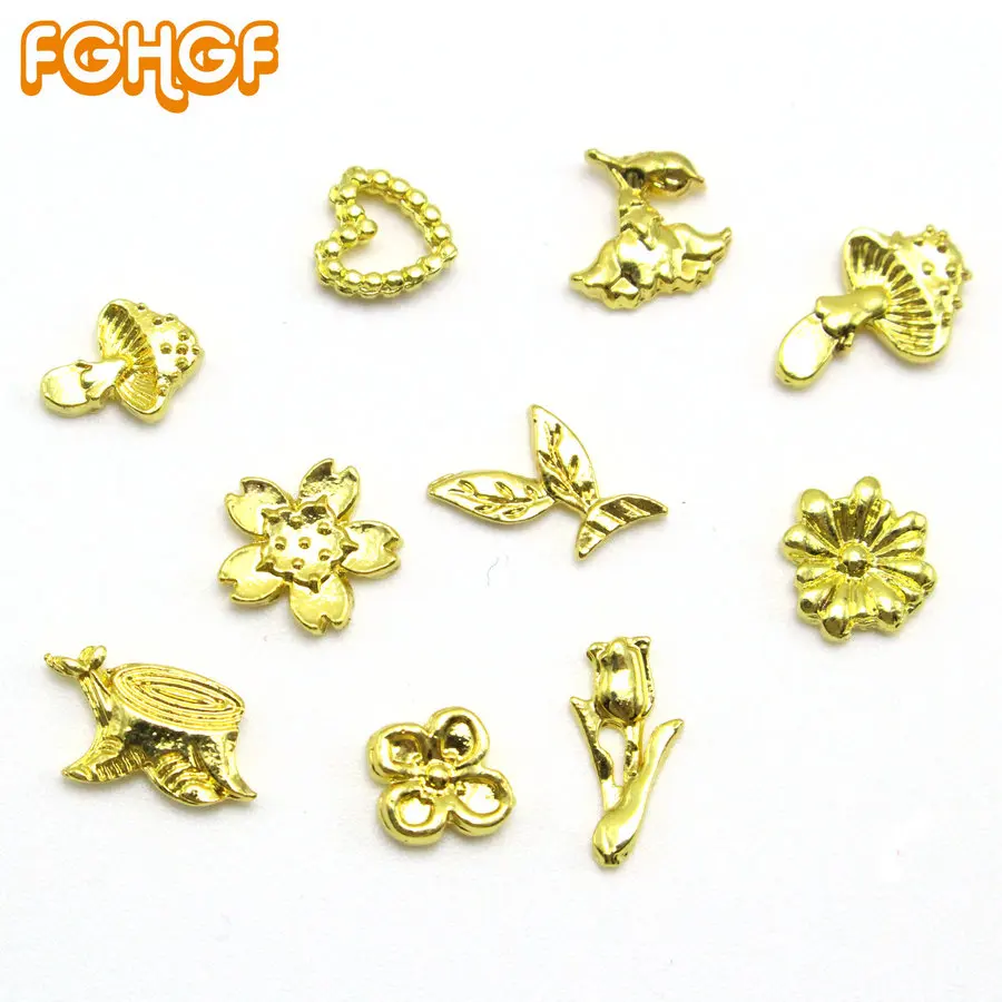 

10PCS Mini Stuff Decoration on Epoxy Resin Jewelry Fillers Forest Plant Flowers Mushroom Tree Golden DIY Accessories Additive