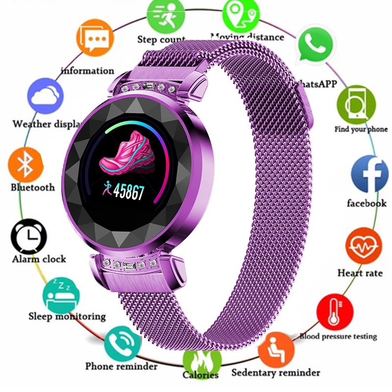 

Newest Fashion H2 Smart Watch Women 3D Diamond Glass Heart Rate Blood Pressure Sleep Monitor Best Gift Smartwatch Luxury Women