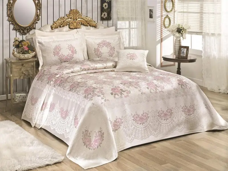 Покрывало евро KARNA, ROSSES, 260*270 см, кремовый