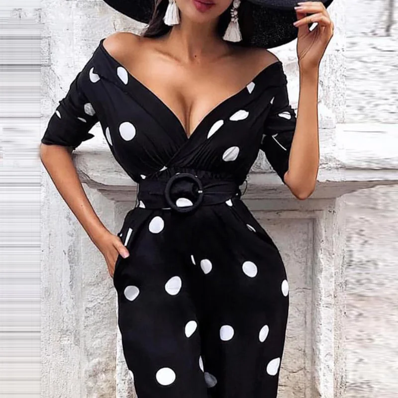 

Polka dots print black dress women Long sleeve v neck sexy party dress Summer 2019 belted tight mini dresses big dots vetidos