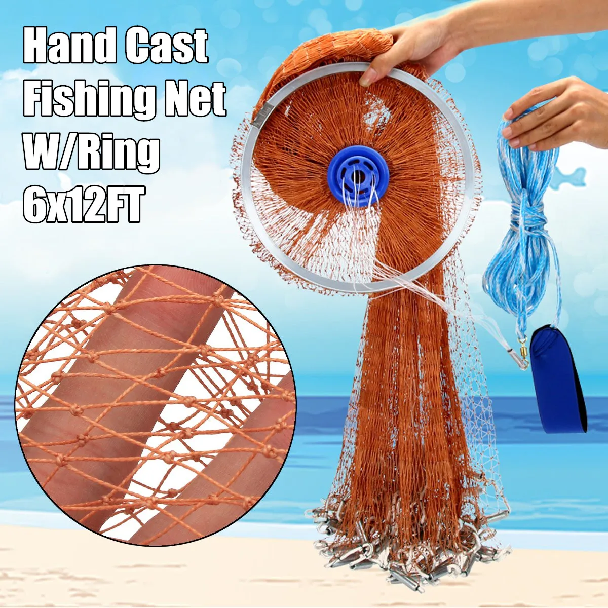 

3.6m 6X12FT Strong Nylon Mesh Line Fishing Nets,Fishing Tackle,Fishing Equipment, Casting Network,Everything For Fishing