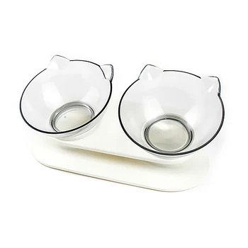 

Behogar Cute Dual-Port Non-Slip Tilt Angle Spine Water Food Bowl Protection Cat Dogs Dish Pet Feeding Drinking Station Tray Bowl