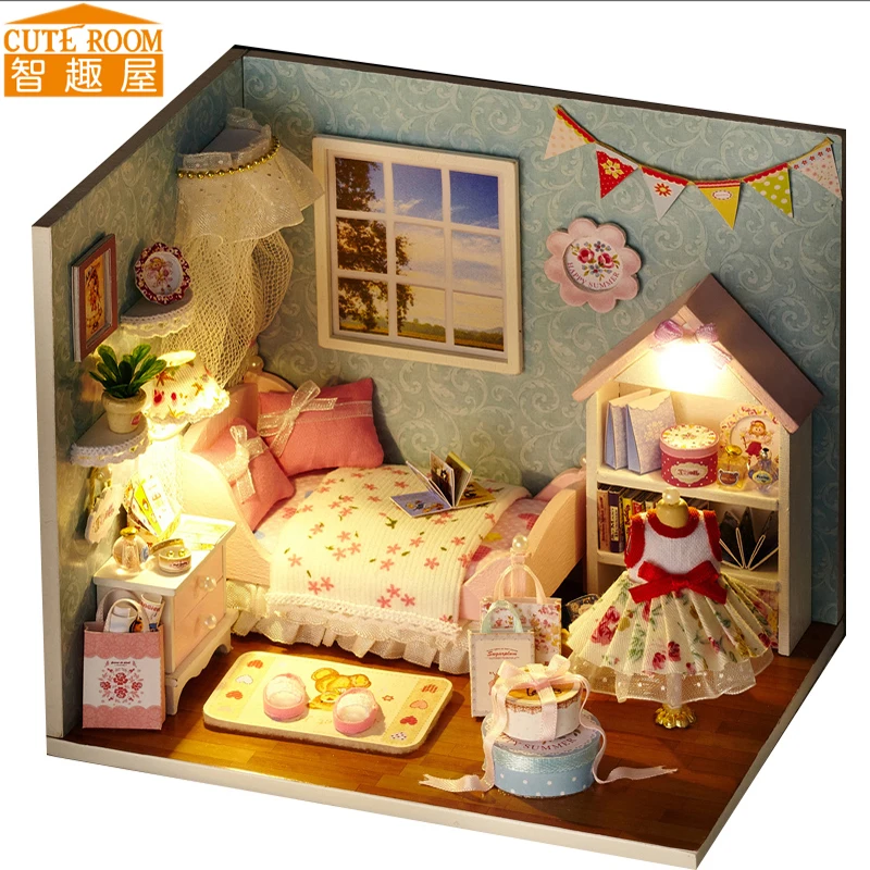

Assemble DIY Wooden House Toy Miniatura Doll Houses Miniature Dollhouse toys With Furniture LED Lights Christmas house H09