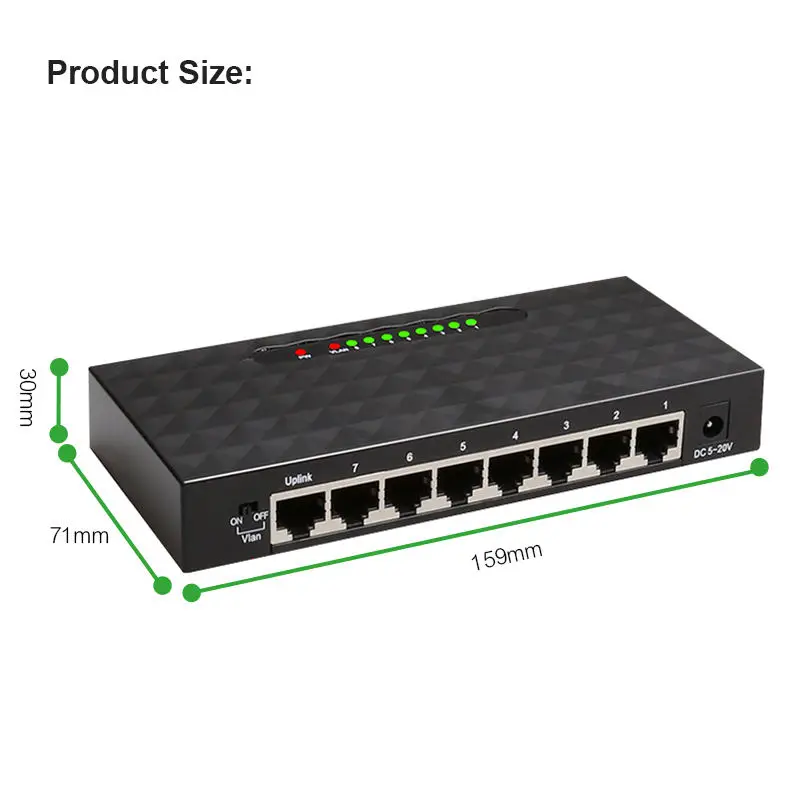 Diewu 8 Port Gigabit Ethernet Network Switch 10/100/1000Mpbs Hub Desktop Lan Hub Full/Half Duplex Exchange Ethernet Smart Swit