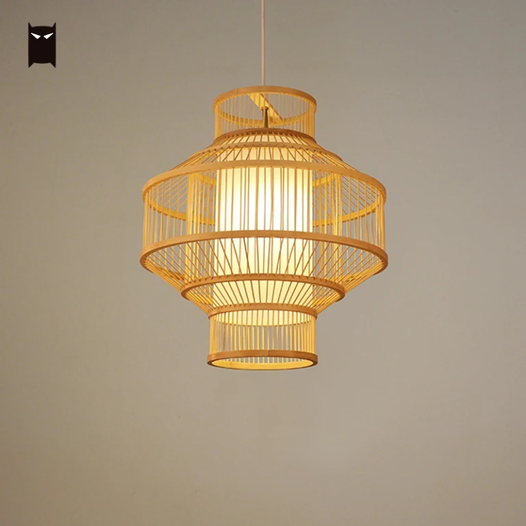 

Round Bamboo Wicker Ratan Pendant Light Fixture Vintage Lamps for Living Room Luminaire Design Nordic Scandinavian Rustic Pedant