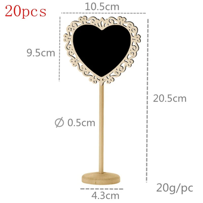 

20 pcs free standing wooden heart table decoration blackboard