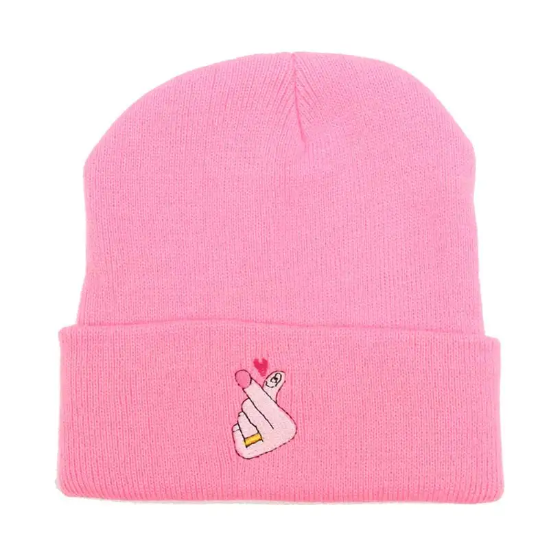 Вязаные шапки-бини с вышивкой «любовь» и узором «U» для женщин, Зимняя кепка Skully, серая, черная, белая, синяя, неоновая, розовая