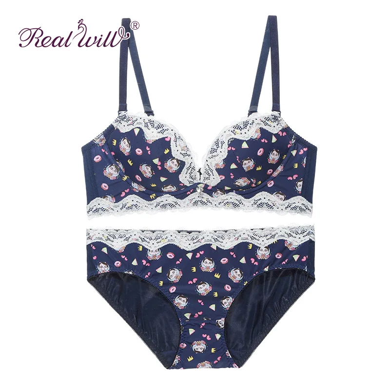 Realwiill wireless Printed Cute Bras Push Up Underwear Sweet Girls Bra
