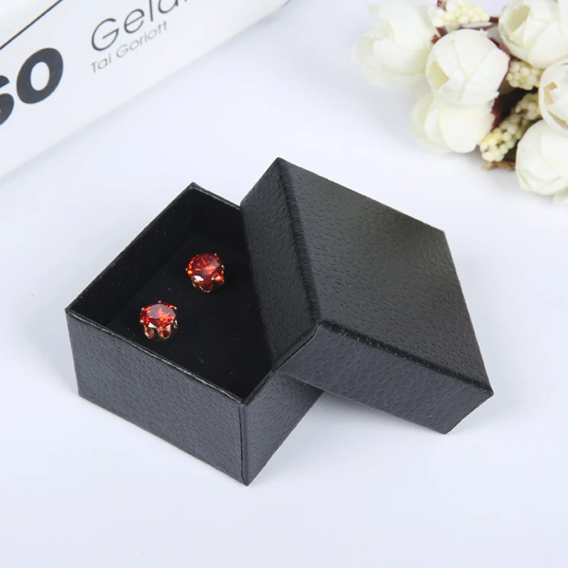 32pcs/lot Black Pearl Pattern Earrings Ring Jewelry Box 5x5x3cm Black