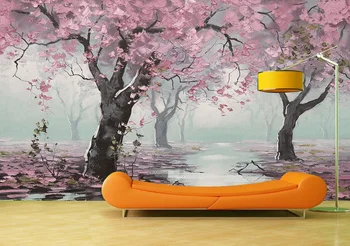 

Custom Wallpaper Murals Wall Painting Pink Trees Self Adhesive Vinyl Wall Sticker Poster Home Decor
