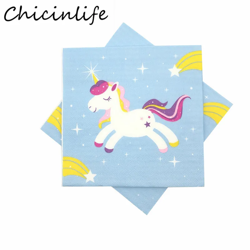 Chicinlife 20 шт./пакет Синий/Розовый Единорог бумажная салфетка день рождения