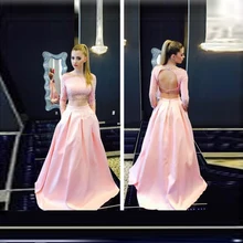 Neue Ankunft Rosa Lange Abendkleid Mit Perlen Und Cystal Zwei stück Lange Foraml Evening Kleid Benutzerdefinierte vestido de festa gala jurken