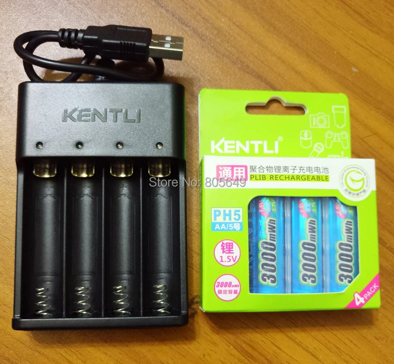 

KENTLI 1.5v 3000mWh AA rechargeable Li-polymer li-ion polymer lithium battery and USB smart Charger