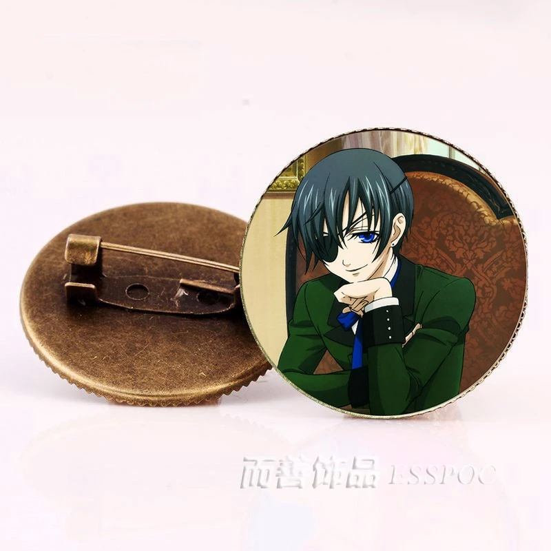 Аниме Черный дворецкий Броши Бронзовый значок Kuroshitsuji Ciel Phantomhive Себастиан Грелл Madame Red косплей подарок - Окраска металла: as show