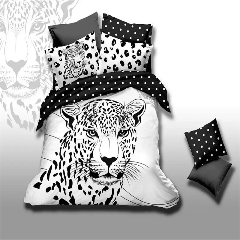 Newrara 3d Bed Sheet Set 3d Black Leopard Print Bedding Setsunique