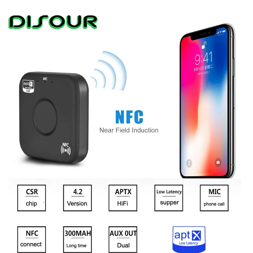 Bluetooth ресивер DISOUR CSR NFC V4.2 адаптер с разъемом 3 5 мм APTX Hi Fi беспроводной музыкальный