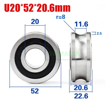 

1pcs 20*52*20.6mm U bearing pulley, LFR5204-16 track, silent, suitable for 16mm diameter optical axis