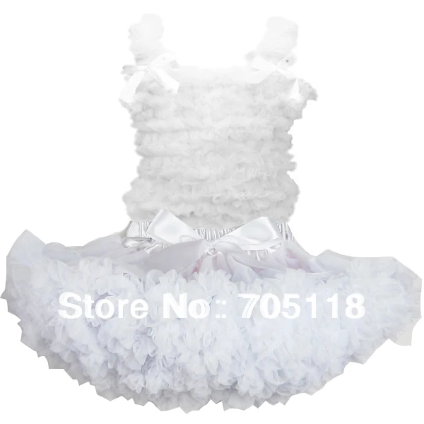 

Girls pure white tutu pettiskirt set Children Cloth set chiffon tank top + skirt free shipping