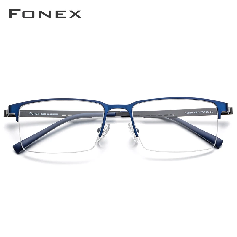 FONEX сплав очки оправа для мужчин Сверхлегкий квадратный близорукость по рецепту очки металлические полуоптические оправы Безвинтовые очки