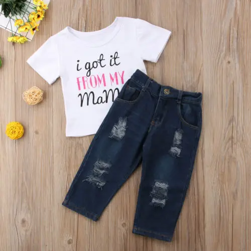 أزياء أطفال الطفلات الصبي طباعة ملابس طفلة طفل القطن shirt ملابس sunsuit + جينز الدينيم السراويل 2 قطع مجموعة
